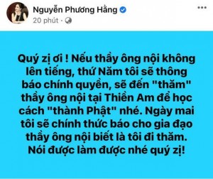 Bà Phương Hằng tuyên bố sẽ đích thân đến 'Tịnh thất Bồng Lai' nếu ông Lê Tùng Vân không lên tiếng